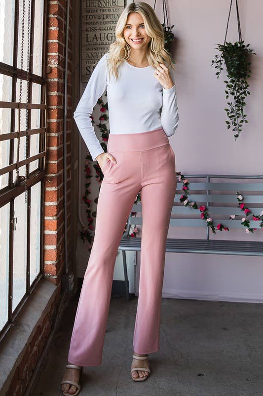 EP6717-10 FLARE PANTS WITH SIDE WAIST BAND AND POCKET: MOCHA / 2-2-2 (S-M-L)