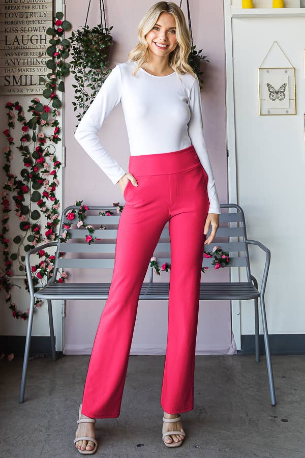 EP6717-10 FLARE PANTS WITH SIDE WAIST BAND AND POCKET: MOCHA / 2-2-2 (S-M-L)