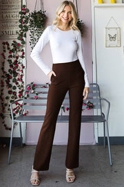 EP6717-10 FLARE PANTS WITH SIDE WAIST BAND AND POCKET: MOCHA / 2-2-2 (S-M-L)