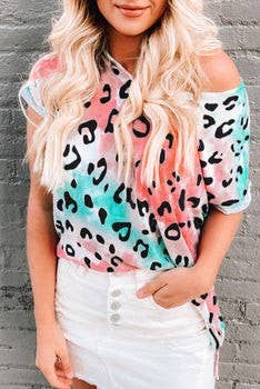 Leopard Tie-Dye Print Tee: M / Blouse / Leopard