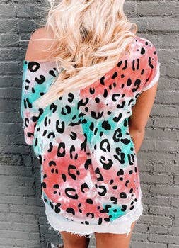 Leopard Tie-Dye Print Tee: M / Blouse / Leopard